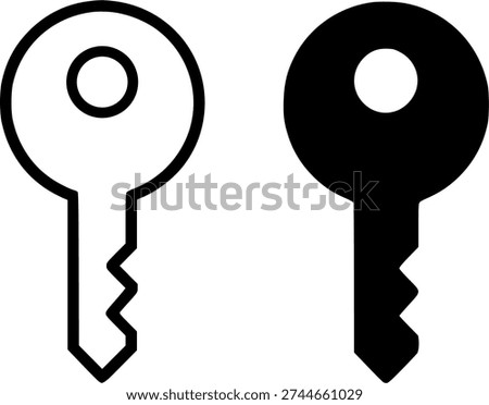 Minimalist key icon, black and white in outline and silhouette design