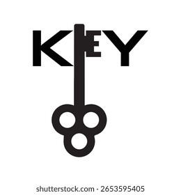 Ilustração minimalista de chave com tipografia em negrito e representação simbólica Design de ícone simples para o conceito de chave e temas relacionados