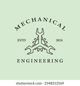 Minimalist Key Logo, Engineering Mechanic Tool Vector Design, Automotive Garage Concept Line Art Illustration