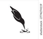 Minimalist kingfisher bird diving into water vector graphic