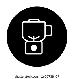 Ícone minimalista do aparelho de cozinha representando um liquidificador definido contra um design de fundo de círculo preto