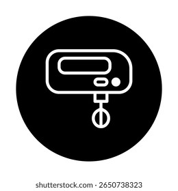 Ilustração minimalista de aparelho de cozinha de um misturador de mãos em fundo de círculo preto e branco com equipamento de cozinha simples