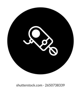 Minimalist kitchen equipment icon representing cooking or baking concept in a black background circle with mixer tool