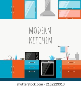 Minimalistische Küche Flaches Design Geschenkkarte Muster Hintergrund 