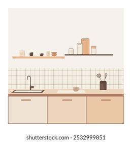 Minimalist Kitchen Illustration with Warm Tones