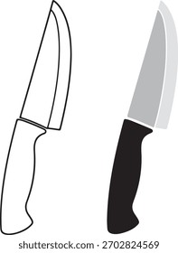 Minimalistisches Küchenmesser-Set in schwarz und Umriss. Perfekt für kulinarische Blogs, Restaurantmenüs oder moderne Designprojekte, die eine scharfe, saubere Kante benötigen.