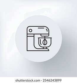 Minimalist kitchen mixer icon in a circle on a light gray background.