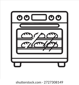 Minimalistische Küche Ofen Vektor Symbol Backen frisches Brot Rollen Illustration