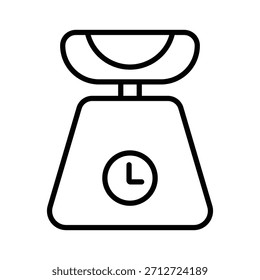 Minimalist kitchen scale line icon. Food weighing machine symbol suitable for cooking recipes, baking, diet apps, and kitchenware design.
