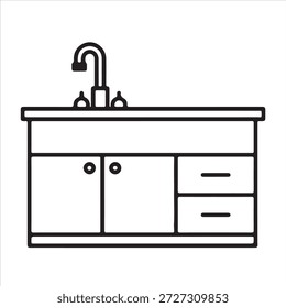 Ícone de vetor de armário de pia de cozinha minimalista com torneira e gavetas ilustração