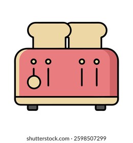 Minimalist Kitchen Toaster with Bread Vector Illustration.