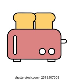 Minimalist Kitchen Toaster with Bread Vector Illustration.