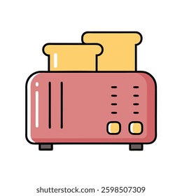 Minimalist Kitchen Toaster with Bread Vector Illustration.