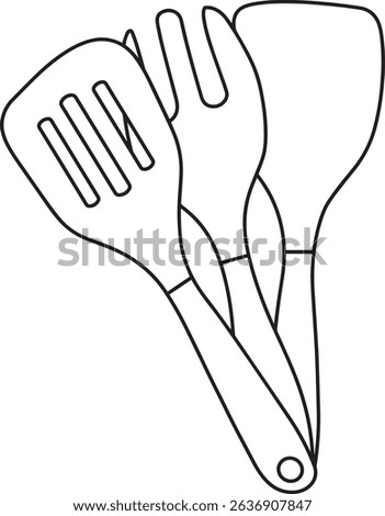 Minimalist kitchen tools icon features essential cooking utensils including a spatula, whisk, and slotted spoon, arranged neatly in a holder.