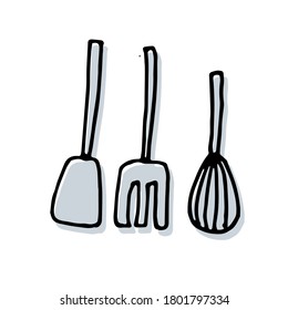 Minimalist Kitchen Utensils: Elevate your designs with this versatile vector set. Featuring minimalist kitchen utensils in thin black outline, this illustration offers a modern and stylish touch  
