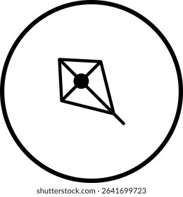 Minimalist kite icon design in black and white inside a circle frame art