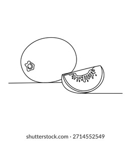 Kiwi Fruit minimalista com uma ilustração de arte de linha de fatia. Esboço da fruta
