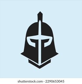 minimalist knight helmet logo design, light blue background