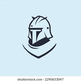 minimalist knight helmet logo design, light blue background