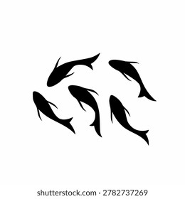 Minimalist koi or carp fish silhouettes, aquatic animal group illustration