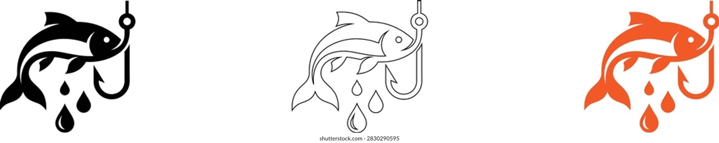 Minimalist koi fish vector icons with fishing rod isolated on transparent background, Vector