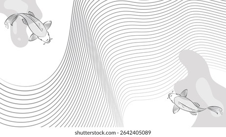 Minimalist Koi Fish and Wave Lines Illustration for Elegant Background Design
