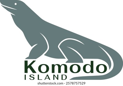 Minimalist Komodo Dragon Silhouette Logo with Komodo Island Text