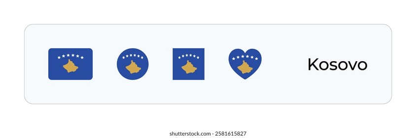 Minimalist Kosovo Flag Icons. Rectangular, Square, Circular, Heart Designs for UI-UX, Web and Print