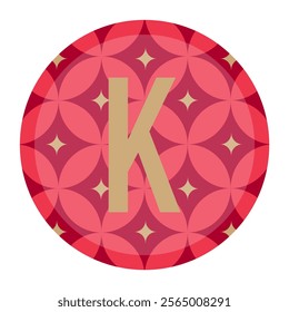 Minimalist K-shaped letter in a geometric floral pattern with golden highlights, set against a vibrant red circle for a bold, dynamic look.