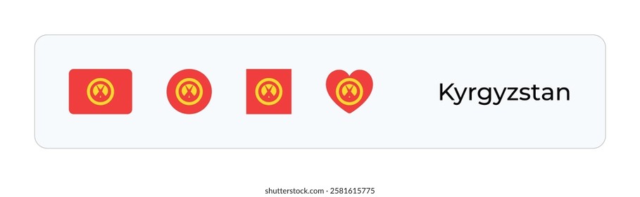 Minimalist Kyrgyzstan Flag Icons. Rectangular, Square, Circular, Heart Designs for UI-UX, Web and Print