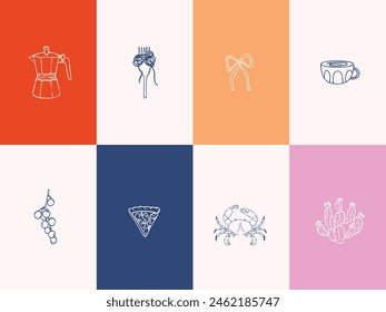 Minimalist La  Dolce Vita Line art sketch vector food illustration set. Clipart for T-shirt design, greeting cards, wedding invitations, poster, postcards, branding and logo design. 