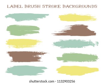 Minimalist label brush stroke backgrounds, paint or ink smudges vector for tags and stamps design. Painted label backgrounds patch. Color combinations catalog elements. Ink pastel blue green dabs.