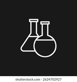 Minimalist Laboratory Glassware Icon White Outlines on Black Scientific Equipment Graphic