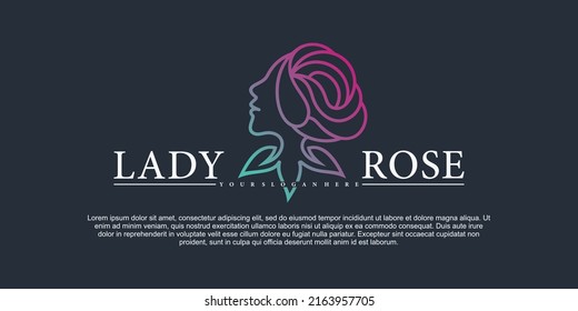 Minimalist lady rose logo template with creative line art style Premium Vector