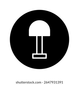 Minimalist lamp icon inside black circle illustration displaying simplistic elegant design and white illumination, representing modern interior décor