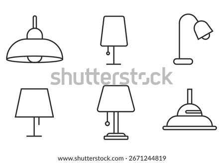 Minimalist lamp interior line icon set, featuring modern, elegant, and versatile lamp designs for home, office, and interior design projects.