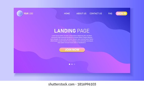Minimalist landing page design. Modern color gradient. UI design for website. Eps 10 vector