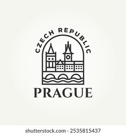 Icono de Lugar famoso minimalista del puente de Charles en el diseño de la Ilustración vectorial del logotipo del icono del arte de la línea de Praga