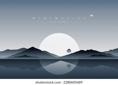 Fondo de pantalla abstracto de paisaje minimalista. Pintura moderna creativa. Afiche de arte de naturaleza estética contemporáneo de montaña. Ilustración vectorial dibujada a mano para las artes de la pared, lienzo y banners impresos.