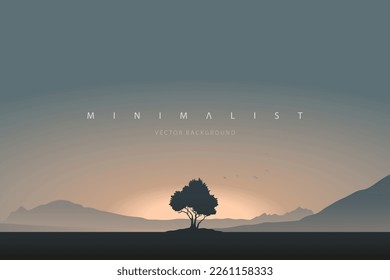 Minimalist landscape aesthetic background wallpaper. Creative modern paint. Abstract nature art contemporary mountain poster. Hand drawn vector illustration for prints decoration wall arts and canvas