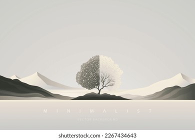 Minimalist landscape aesthetic background wallpaper. Creative modern paint. Abstract nature art contemporary mountain poster. Hand drawn vector illustration for prints decoration wall arts and canvas
