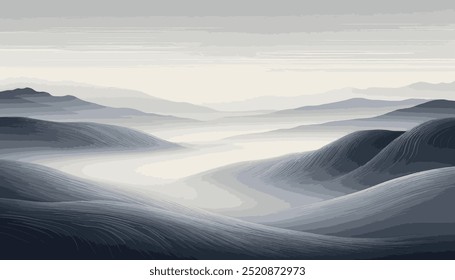 Fondo minimalista del paisaje que representa una niebla suave rodando sobre un plano