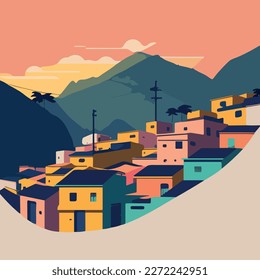 minimalist landscape of brazilian favela, vector illustration