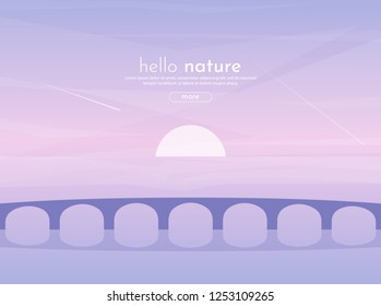 Minimalist landscape. Bridge over water