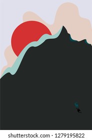 Minimalist landscape with deer. Vector illustration. Eps 10.
