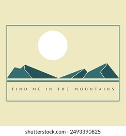 Minimalist landscape with green mountains logo design. Aesthetic desert silhouette 2d vector artwork