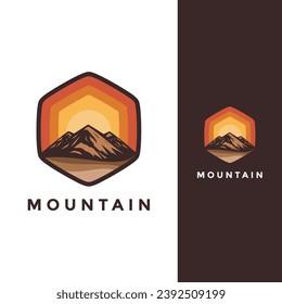 Minimalist Landscape Hills logo element Mountain Peaks, Simple mountain sunset logo design