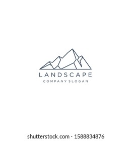 Minimalist Landscape Hills Mountain Peaks Vector Logo Design, Simple and Clean Monoline Style