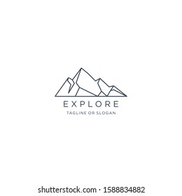 Minimalist Landscape Hills Mountain Peaks Vector Logo Design, Simple and Clean Monoline Style