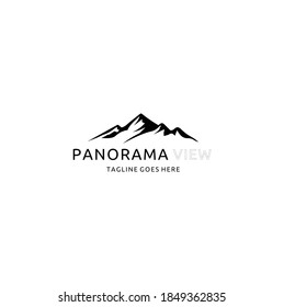 Minimalist Landscape Hills, Mountain Peaks River Creek Simple Logo Design Vector